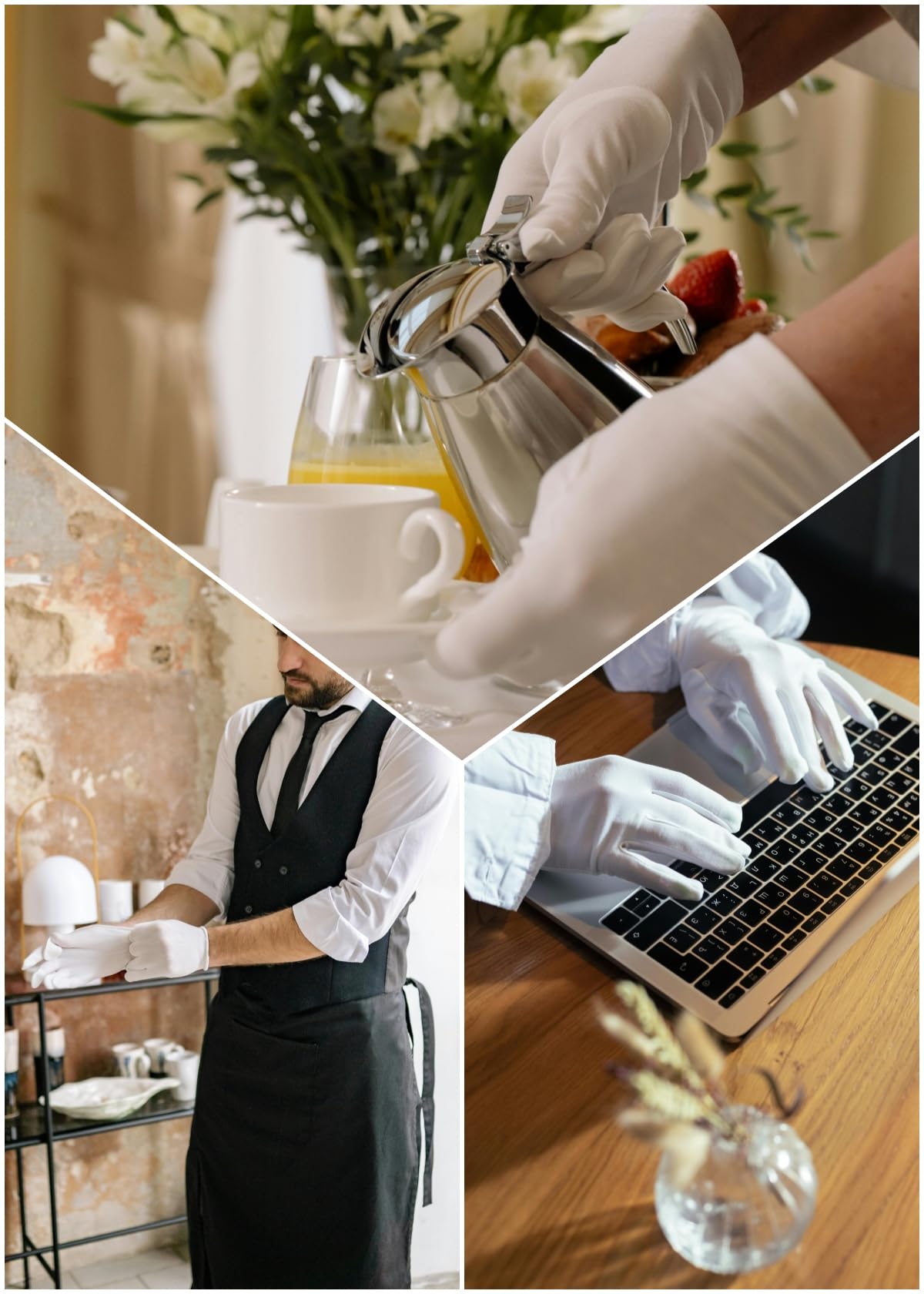 Soft breathable cotton gloves being used for jewelry and coin inspection.
