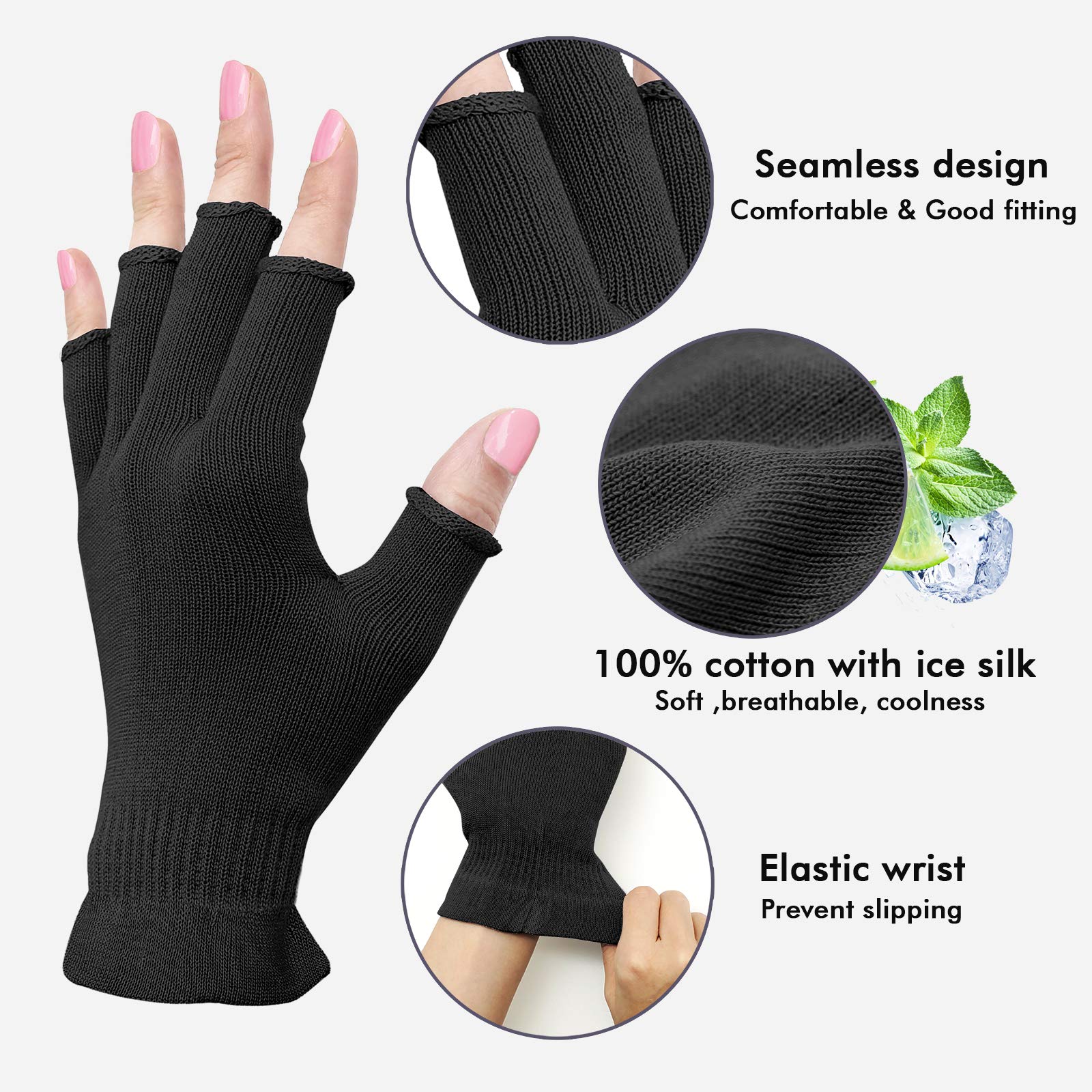 Mig4u cotton and ice silk half finger gloves for dry hands
