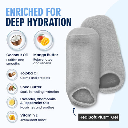 Person relaxing while wearing Dr. Frederick’s moisturizing gel socks