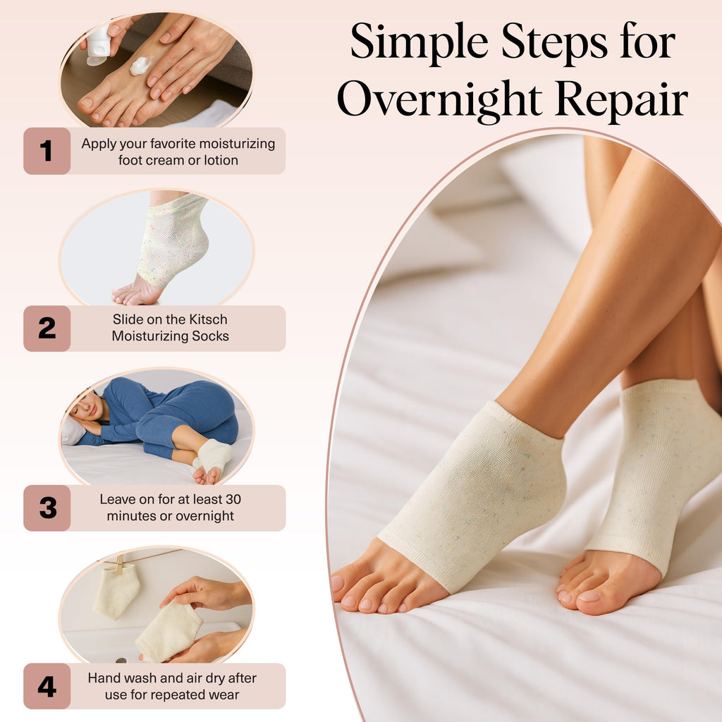Side angle of Kitsch moisturizing spa socks displaying soft cotton exterior texture