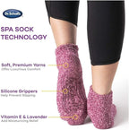 Folded multi-pack presentation of Dr. Scholl's lavender and vitamin E infused socks