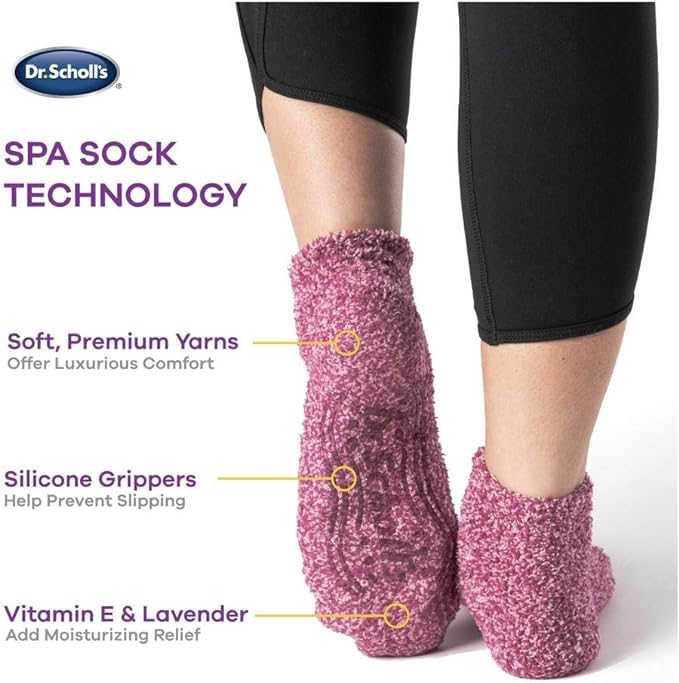 Model wearing Dr. Scholl's spa socks for home relaxation