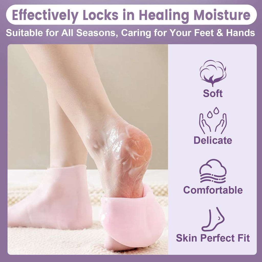 Moisturizing silicone gloves displayed for hand care treatment