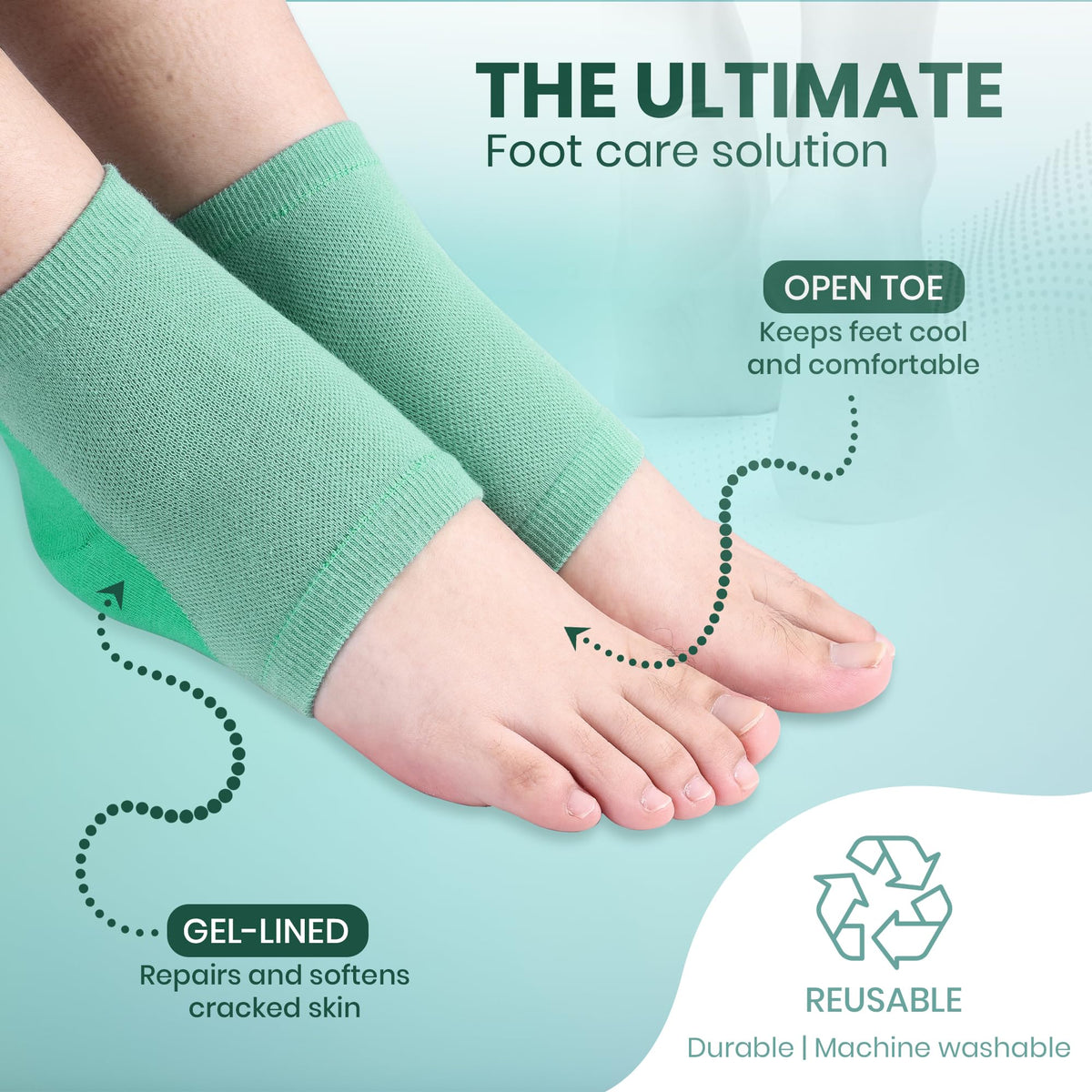 Side angle shot of the four pack gel heel socks set