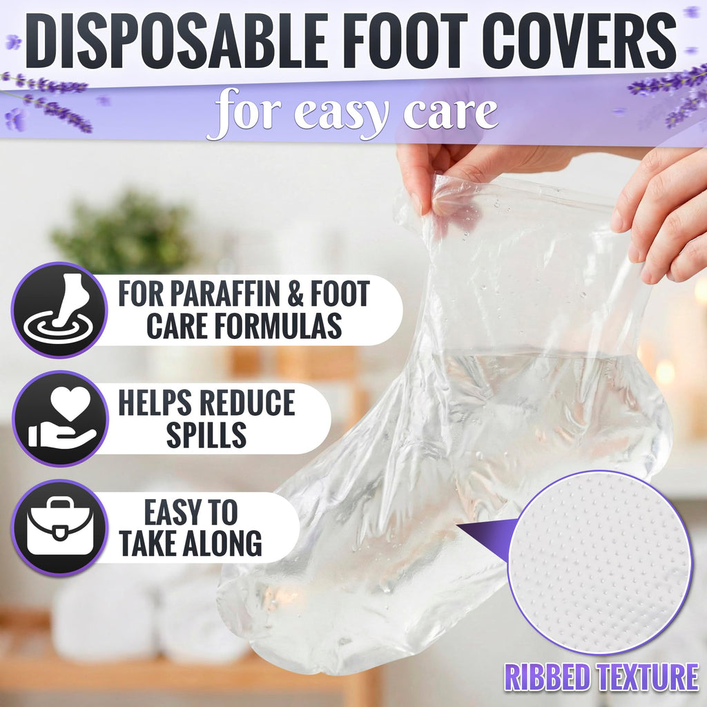 Demonstration of foot placed inside disposable spa bootie