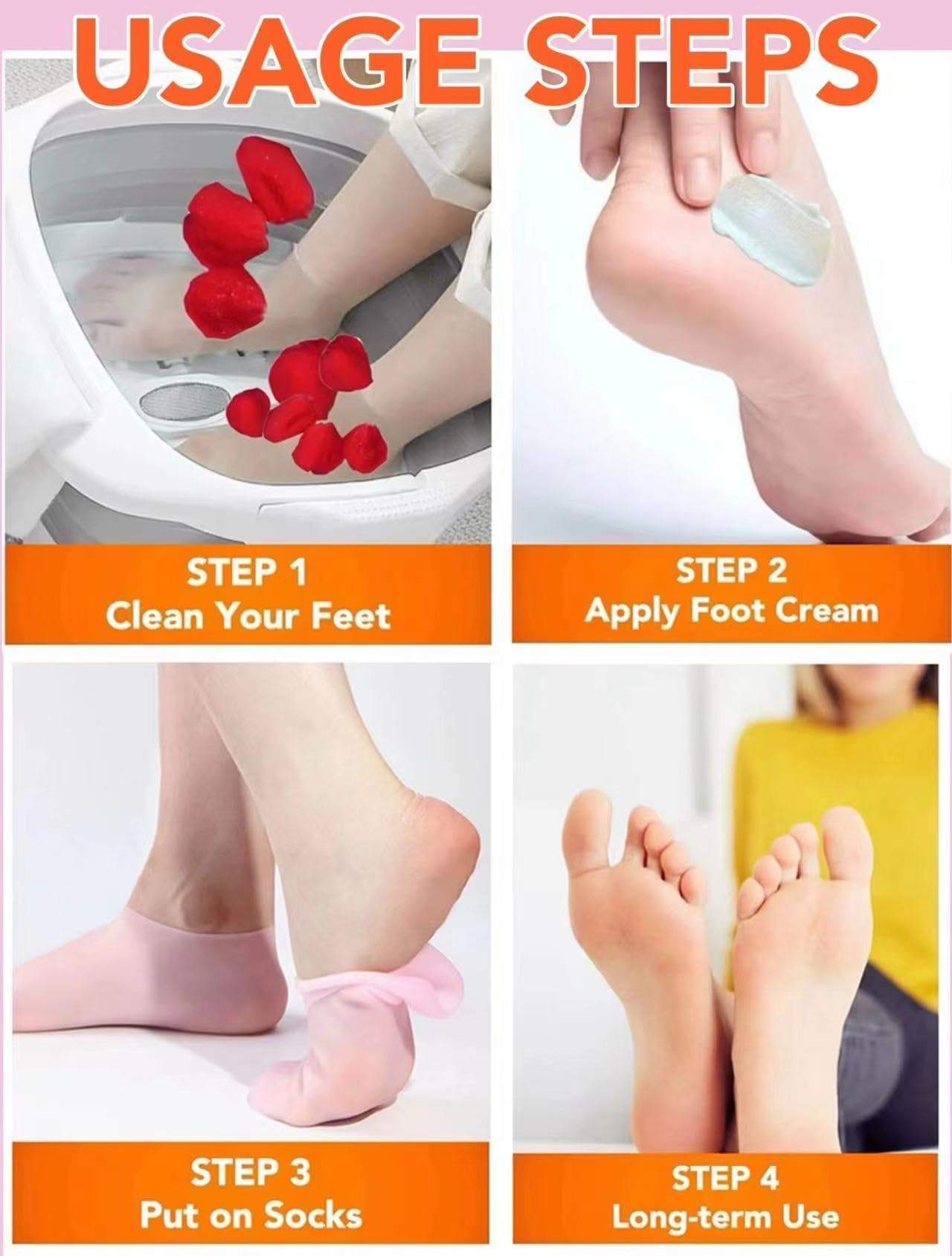 Pair of beige and pink moisturizing silicone socks for women