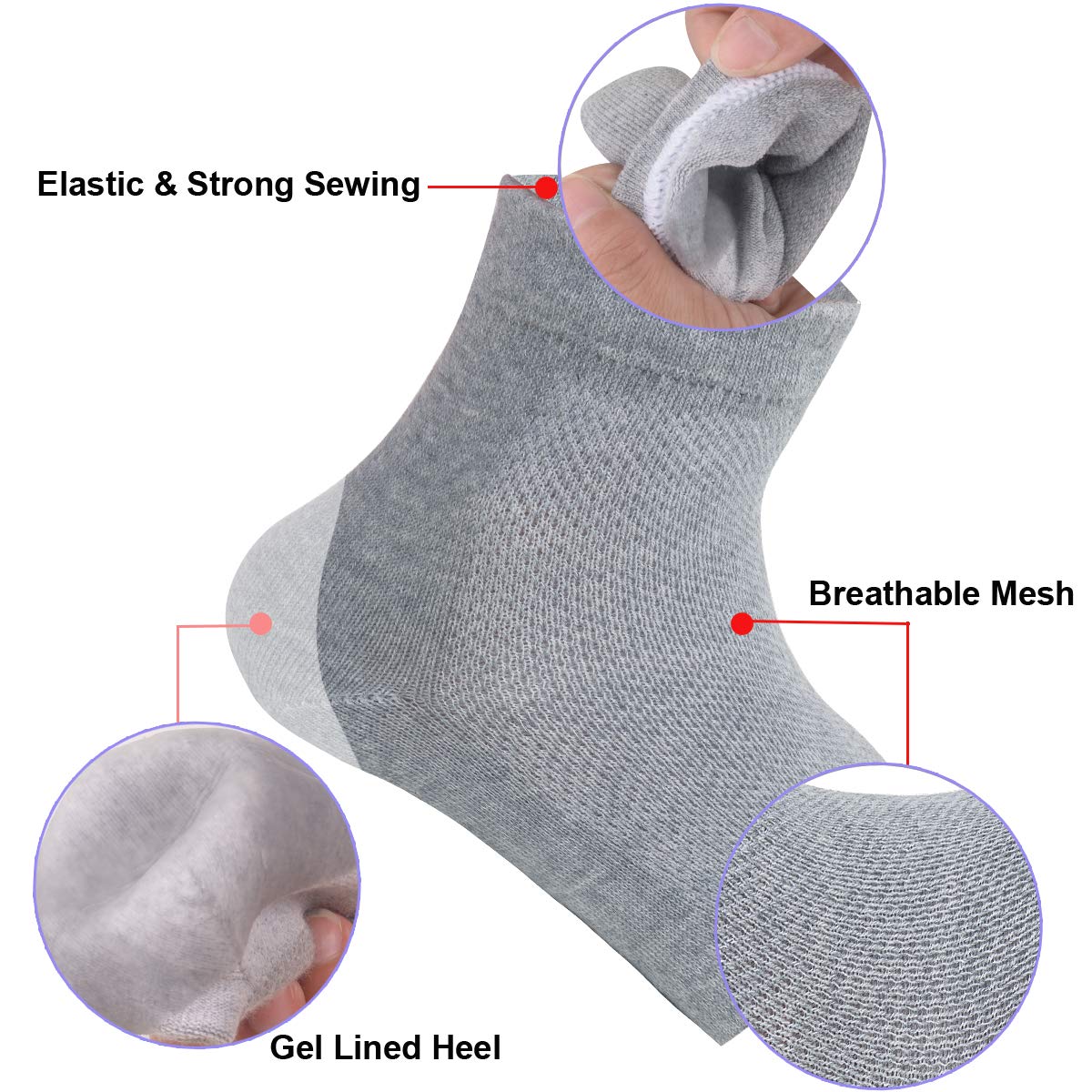 Three pairs of Exptolii gel socks in gray green and pink colors