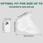 Transparent polyethylene plastic foot liners laid flat showing extra large dimensions