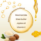 Product box displaying key ingredients like shea butter and jojoba oil