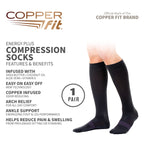 Copper Fit compression socks showing arch support band and cushioned footbed