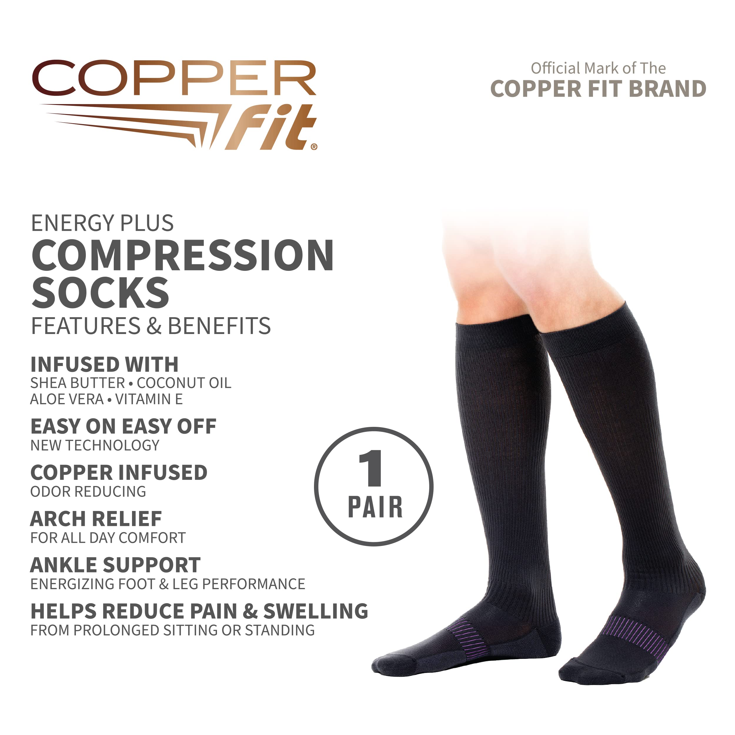 Copper Fit compression socks showcasing arch support technology