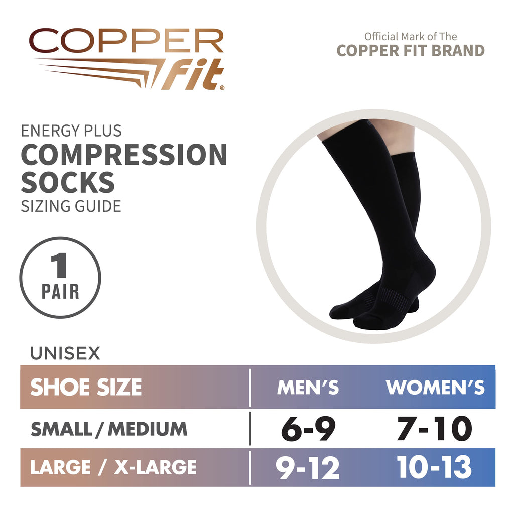 Copper Fit energy socks packaging and product display for small medium size