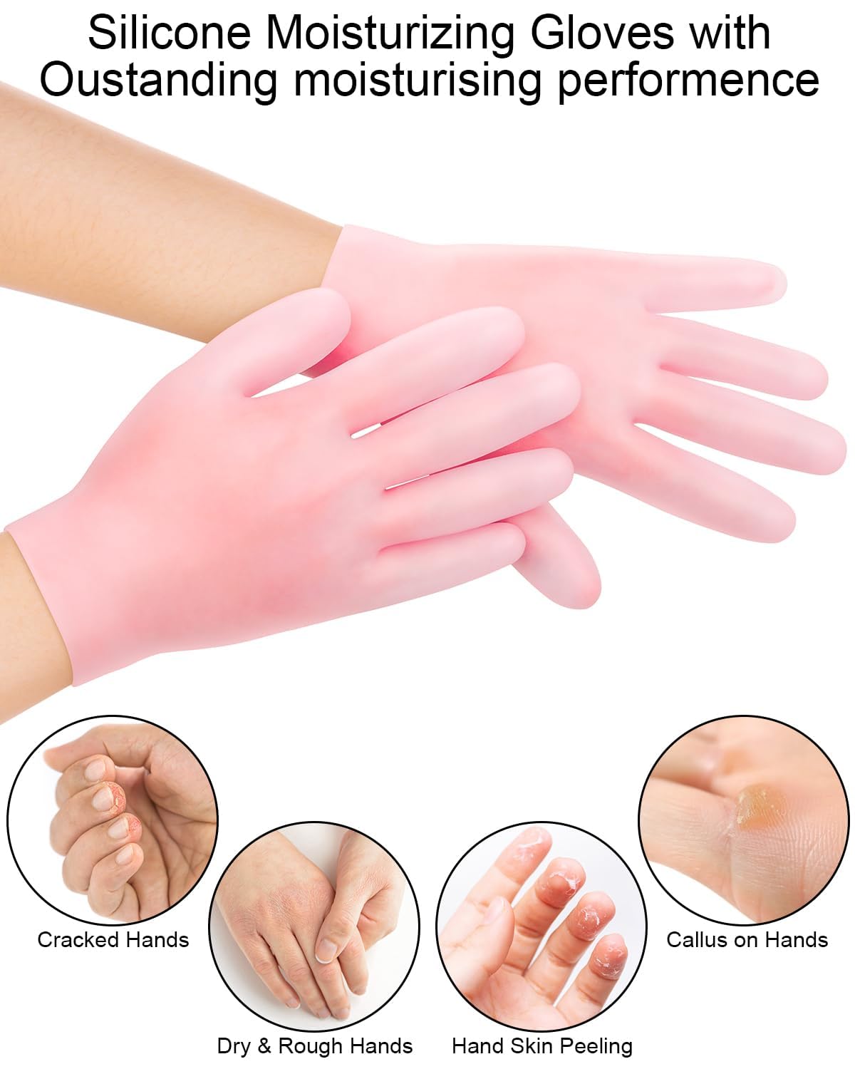 Silicone moisturizing gloves for hand care and softening