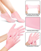 Complete pack of pink silicone moisturizing gloves and socks set