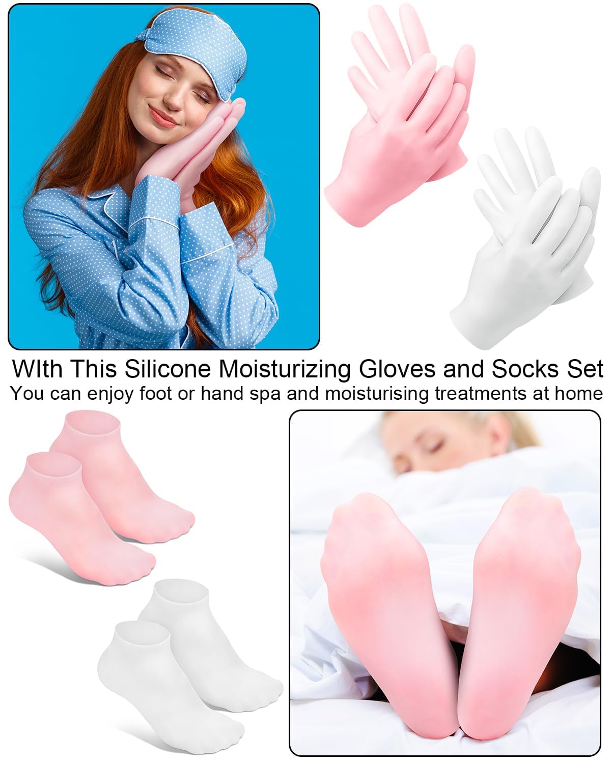 Lifestyle view of moisturizing glove and socks set for daily hand care