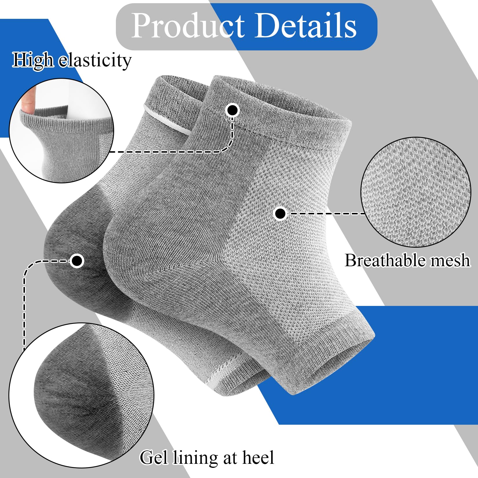 Three pairs of generic silicone gel socks for foot care