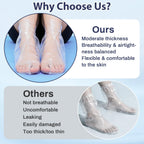Foot covers shown during a relaxing at-home paraffin wax bath treatment