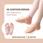 Yoeeco silicone socks worn on feet demonstrating universal size fit for US sizes 5 to 12