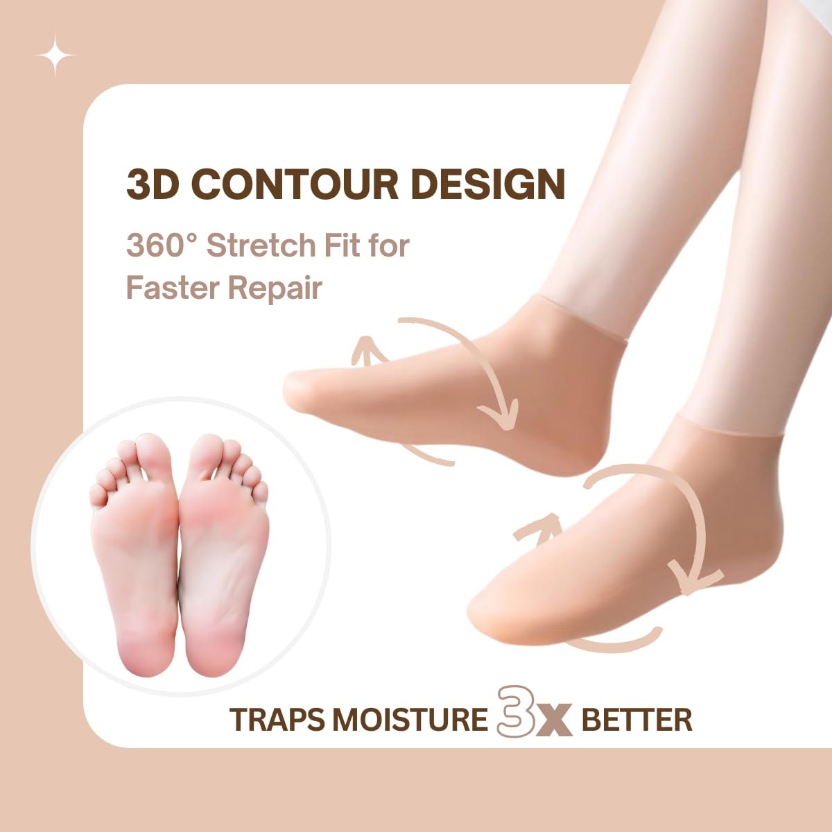 Beige silicone socks for overnight spa treatment