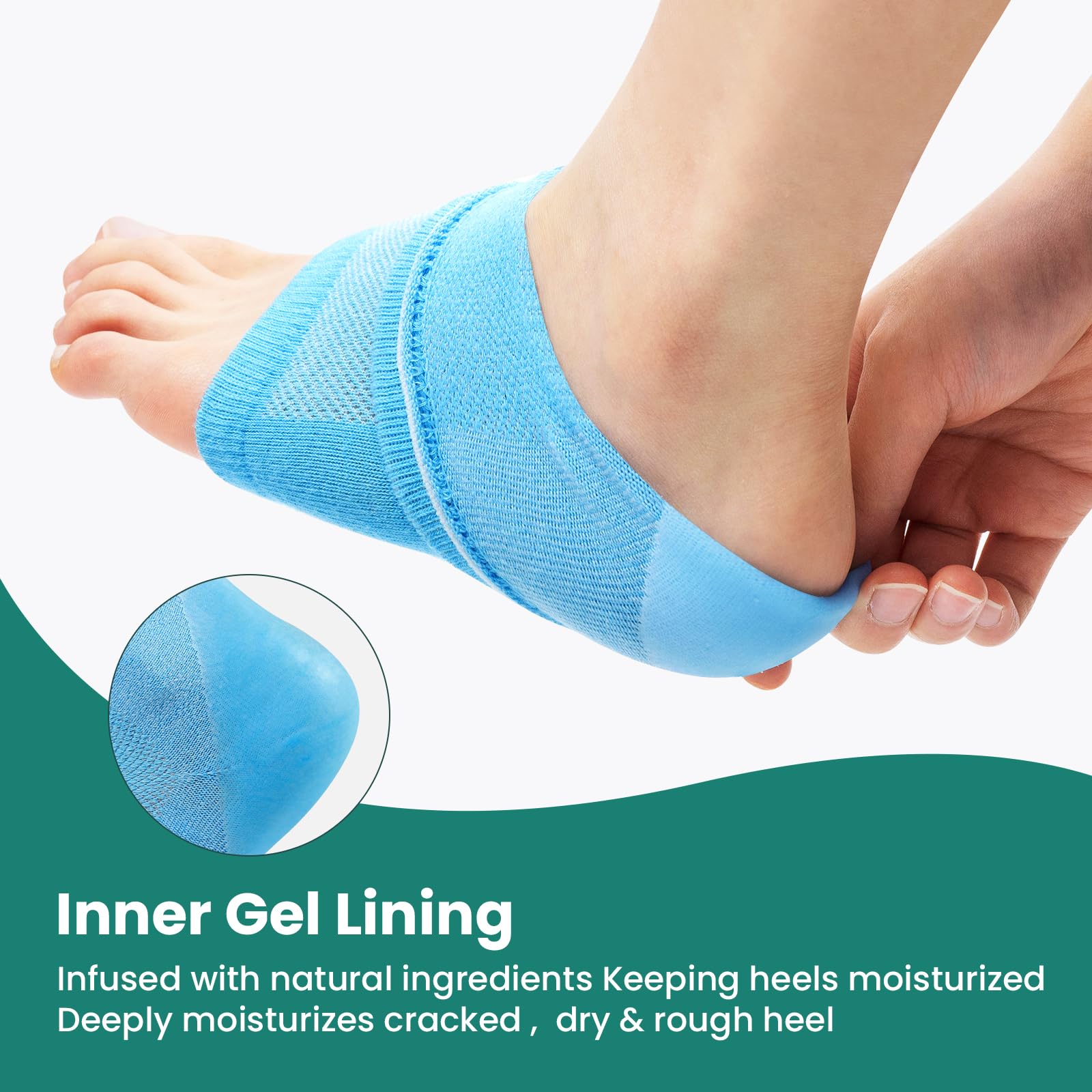 Person wearing white Welnove cotton heel socks for dry feet