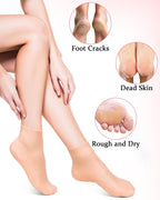 Demonstration of silicone socks worn over foot cream for hydration