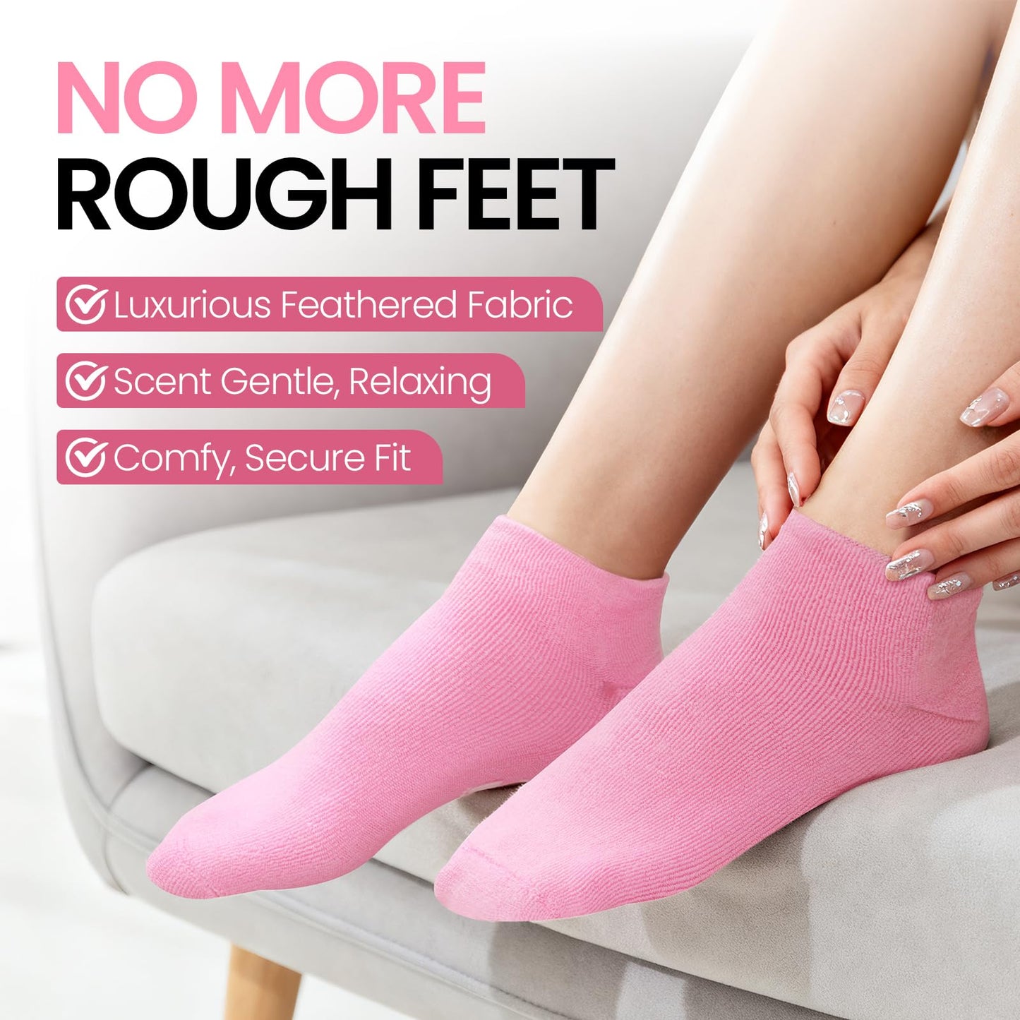Applying foot cream with teawoo gel socks