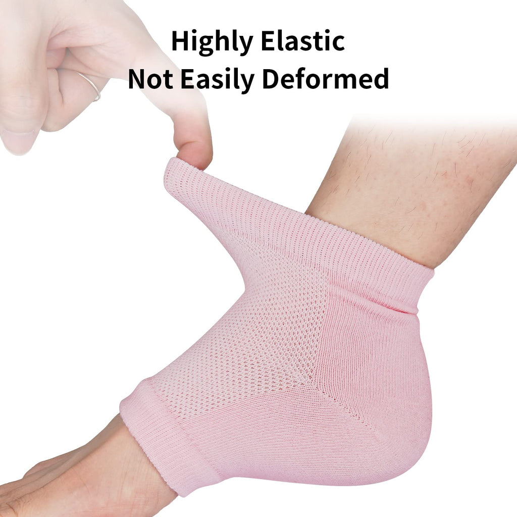Side angle view of elastic Tifanso heel protector socks showing stretchability