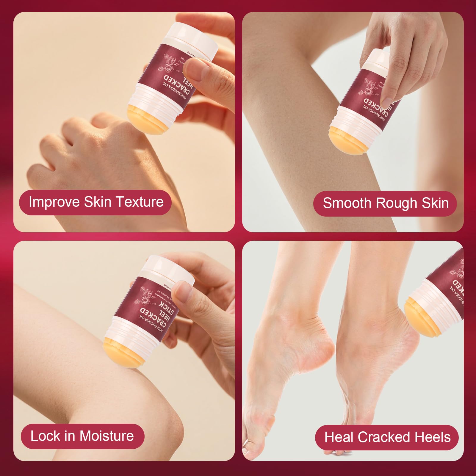 Application of Teawoo heel balm stick on cracked feet