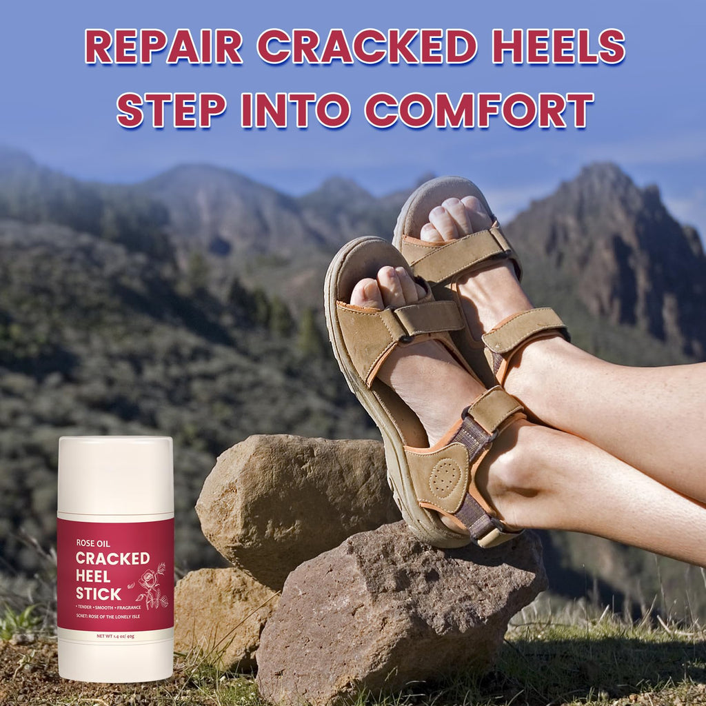 Lifestyle shot demonstrating the application of the healing stick on dry feet