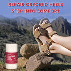Lifestyle shot demonstrating the application of the healing stick on dry feet