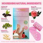 Demonstration of Giloner silicone moisturizing socks worn on feet for cracked heel care