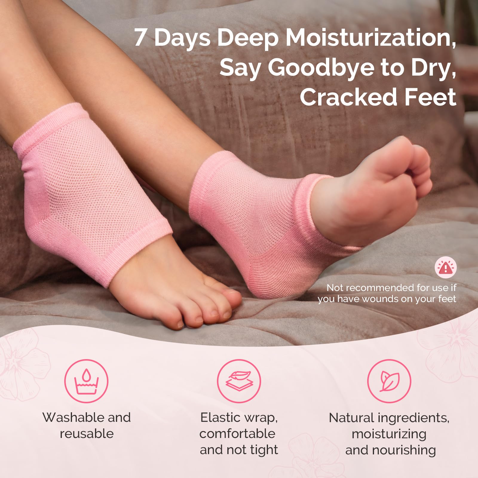 Model wearing MelodySusie moisturizing socks on feet