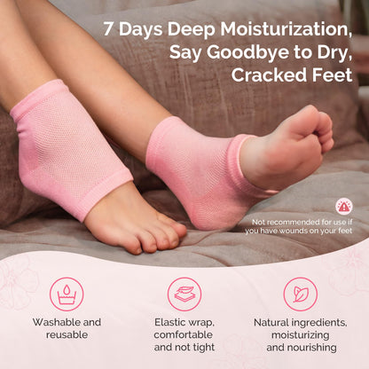 Model wearing MelodySusie moisturizing socks on feet