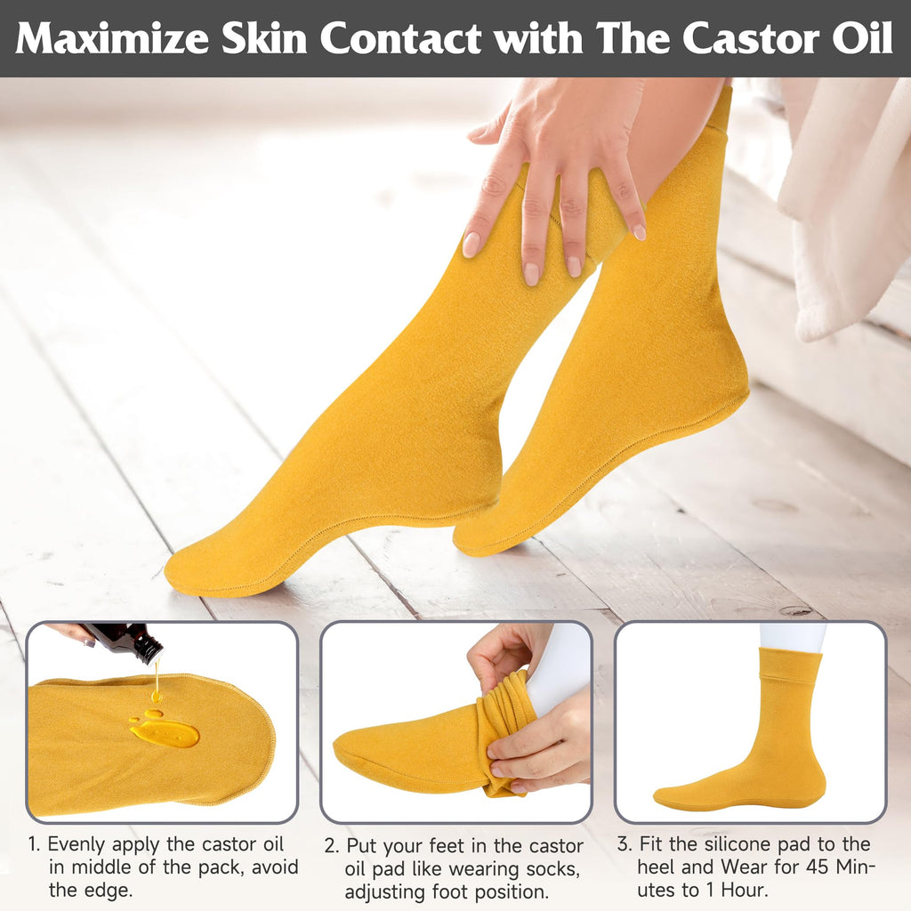 Zingterra castor oil booties shown in use on feet