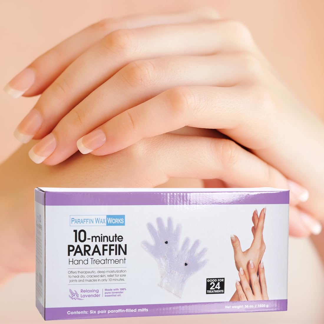 Paraffin Wax Works 6 pairs pack displaying pure lavender essential oil benefit