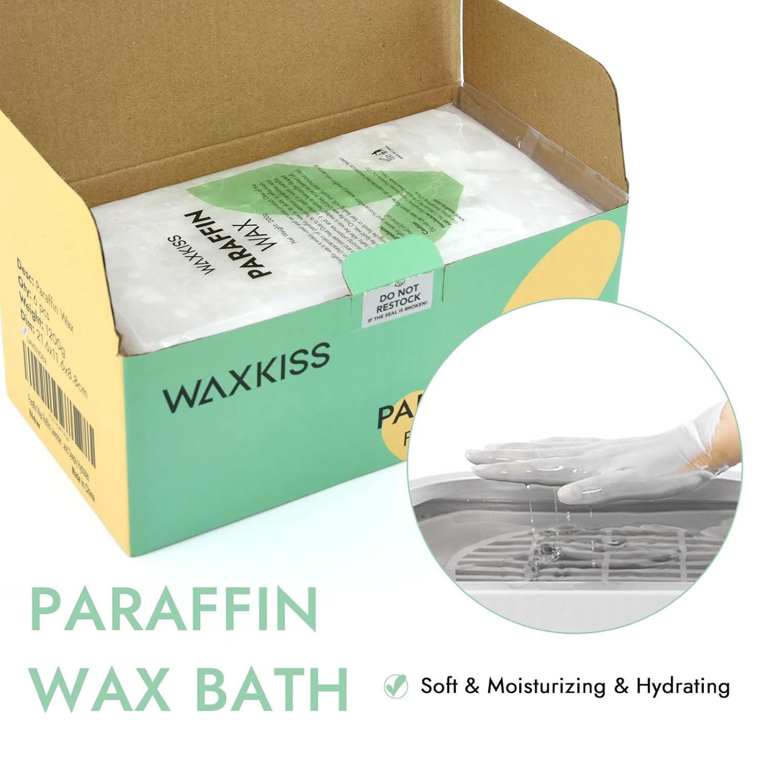 Six packs of unbranded fragrance free paraffin wax refills arranged neatly on a clean white surface