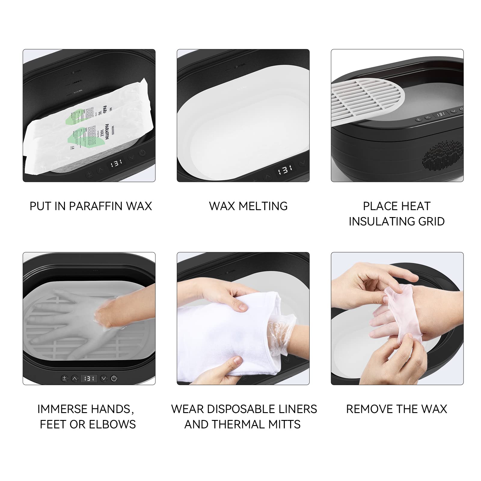 Moisturizing paraffin wax treatment being applied to a foot for deep skin hydration and softening