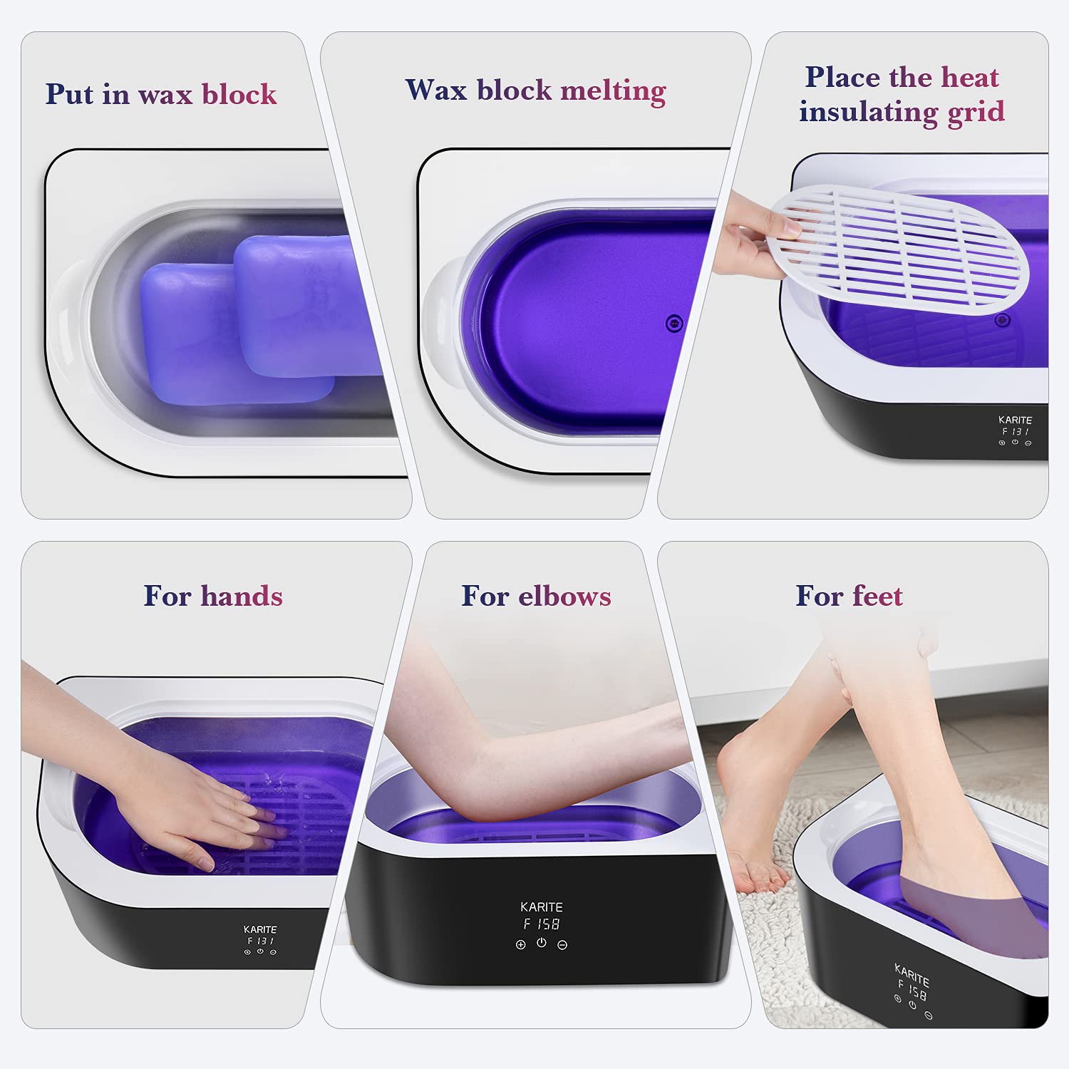 Close up view of high quality purple lavender scented paraffin wax beads for dry skin relief.