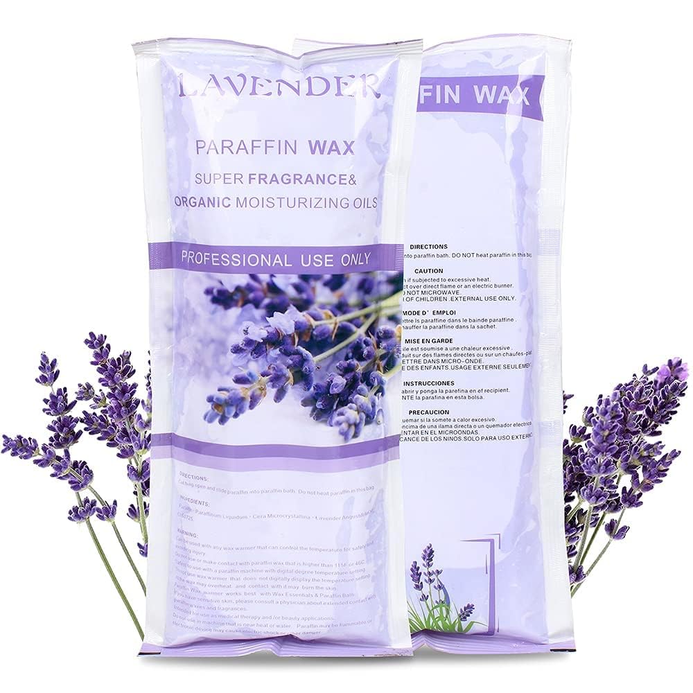 Lavender scented paraffin wax blocks being placed into a warming spa bath machine