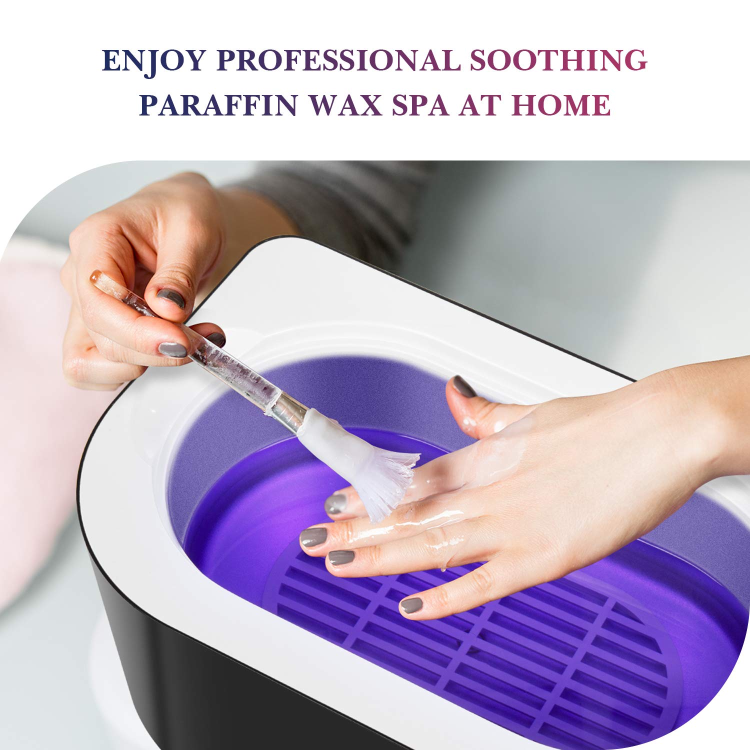 Using melted KARITE paraffin wax treatment on dry hands to relieve muscle fatigue.