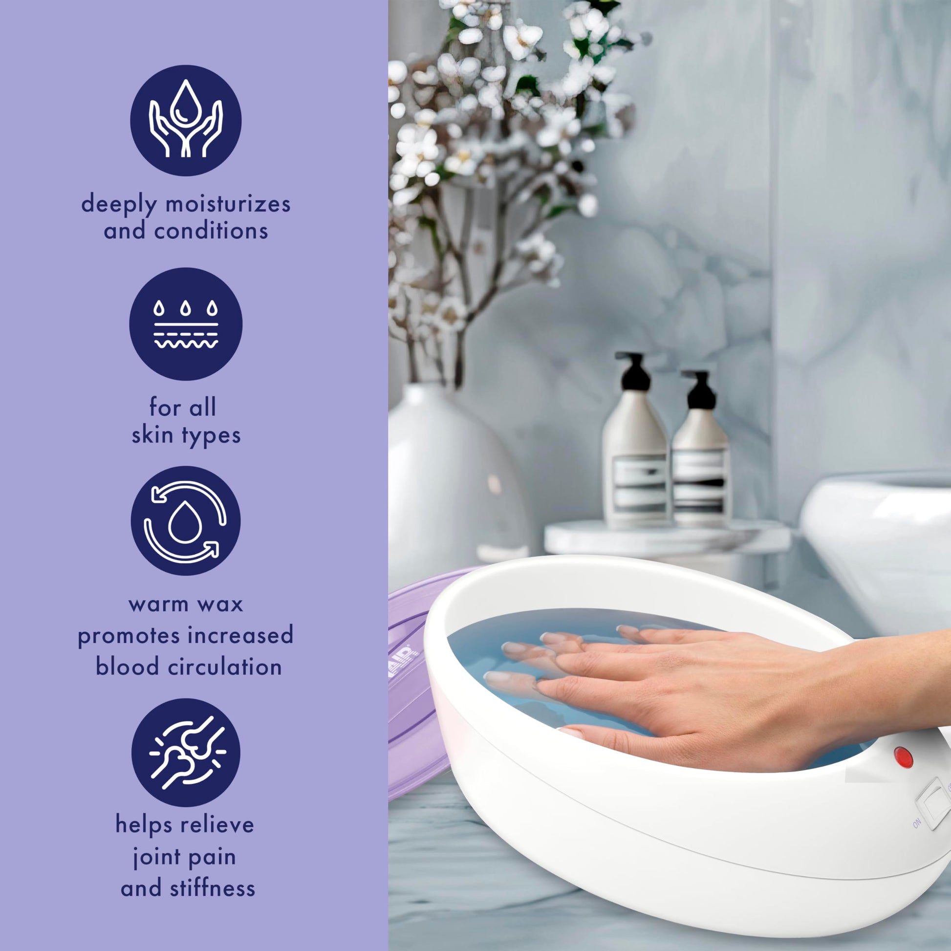 Conair True Glow Paraffin Spa being used for a deep moisturizing hand treatment