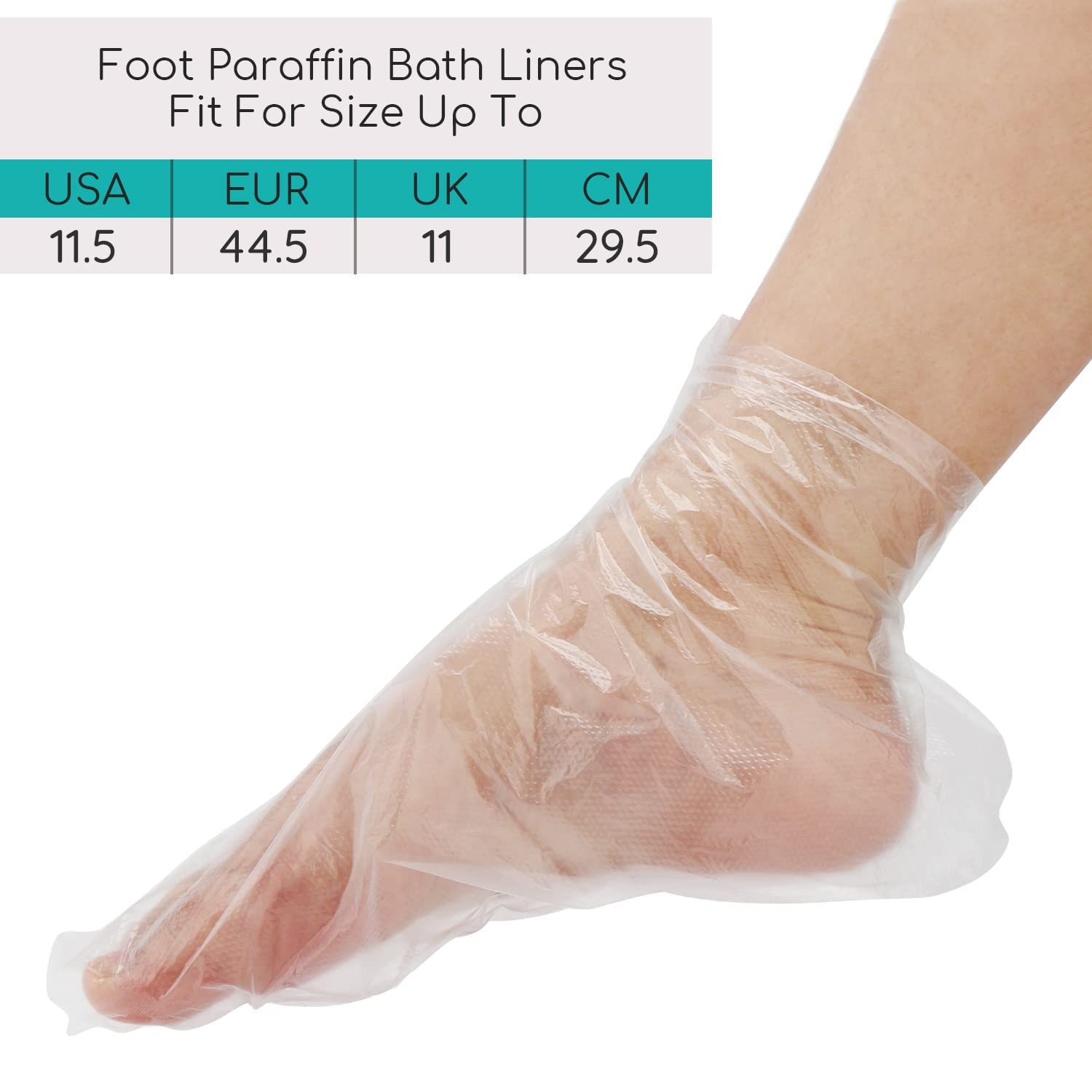 Clear plastic disposable foot covers laid flat showing the waterproof texture.