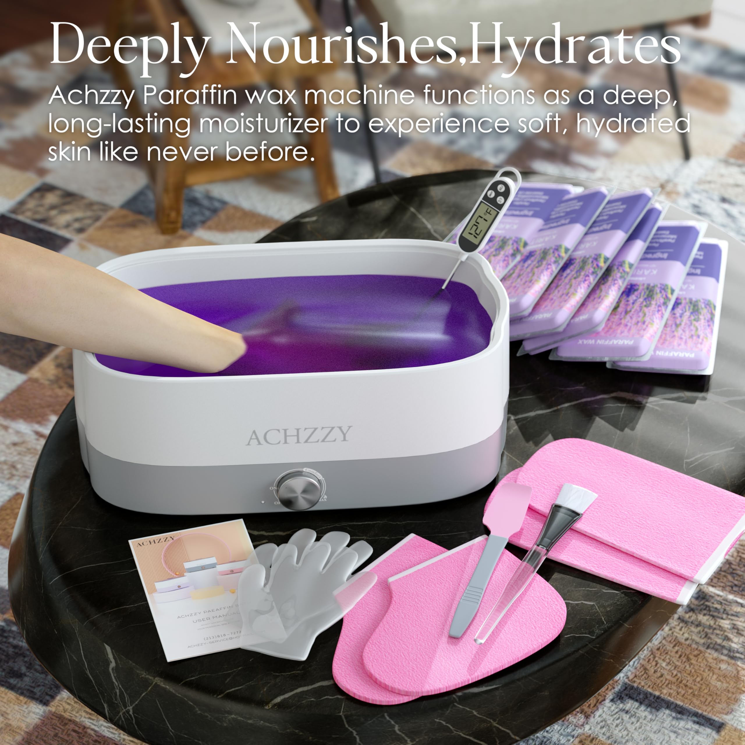 Close up view of the digital control panel on the Achzzy paraffin wax machine for home spa