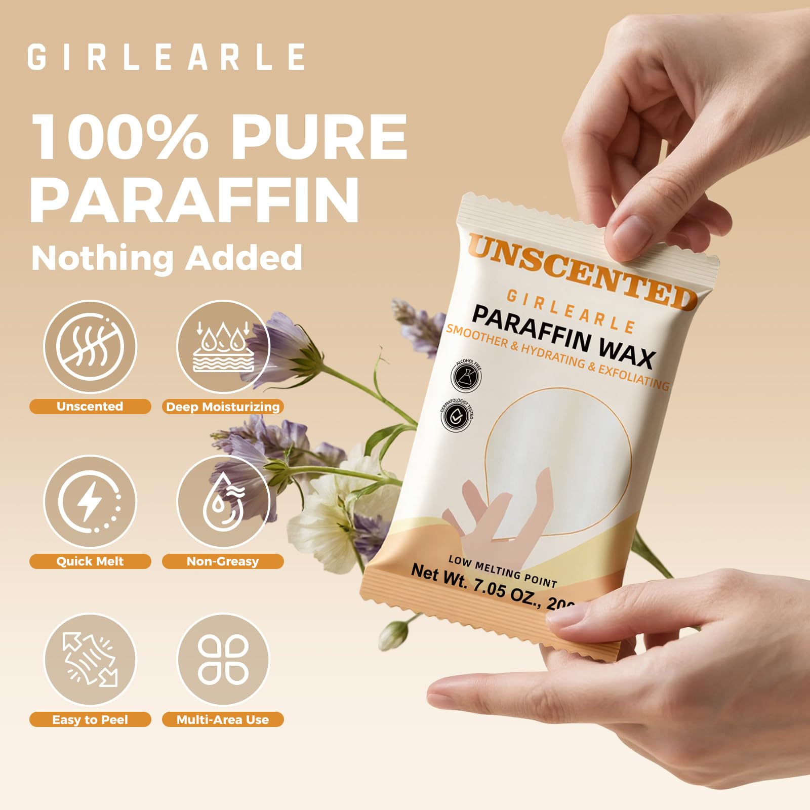 GIRLEARLE paraffin wax refills showing individual two hundred gram wax blocks being placed in a bath machine.