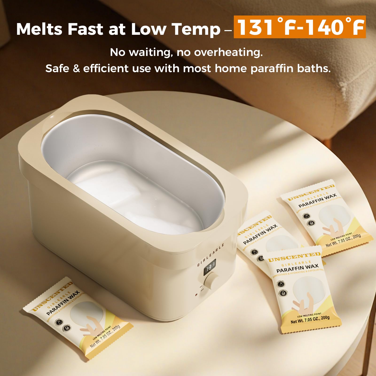 GIRLEARLE paraffin wax refills applied to dry cracked feet for professional salon quality pedicure hydration.