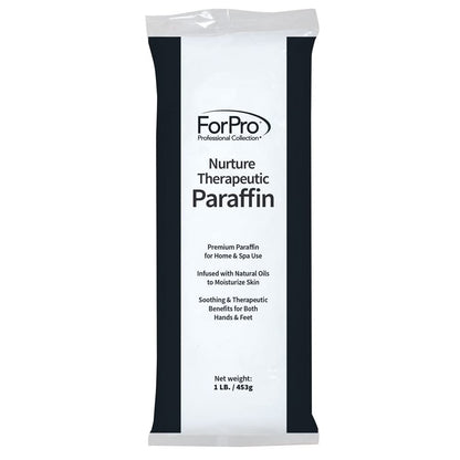 Close up view of the ingredients and product label on the ForPro Nurture therapeutic paraffin package.