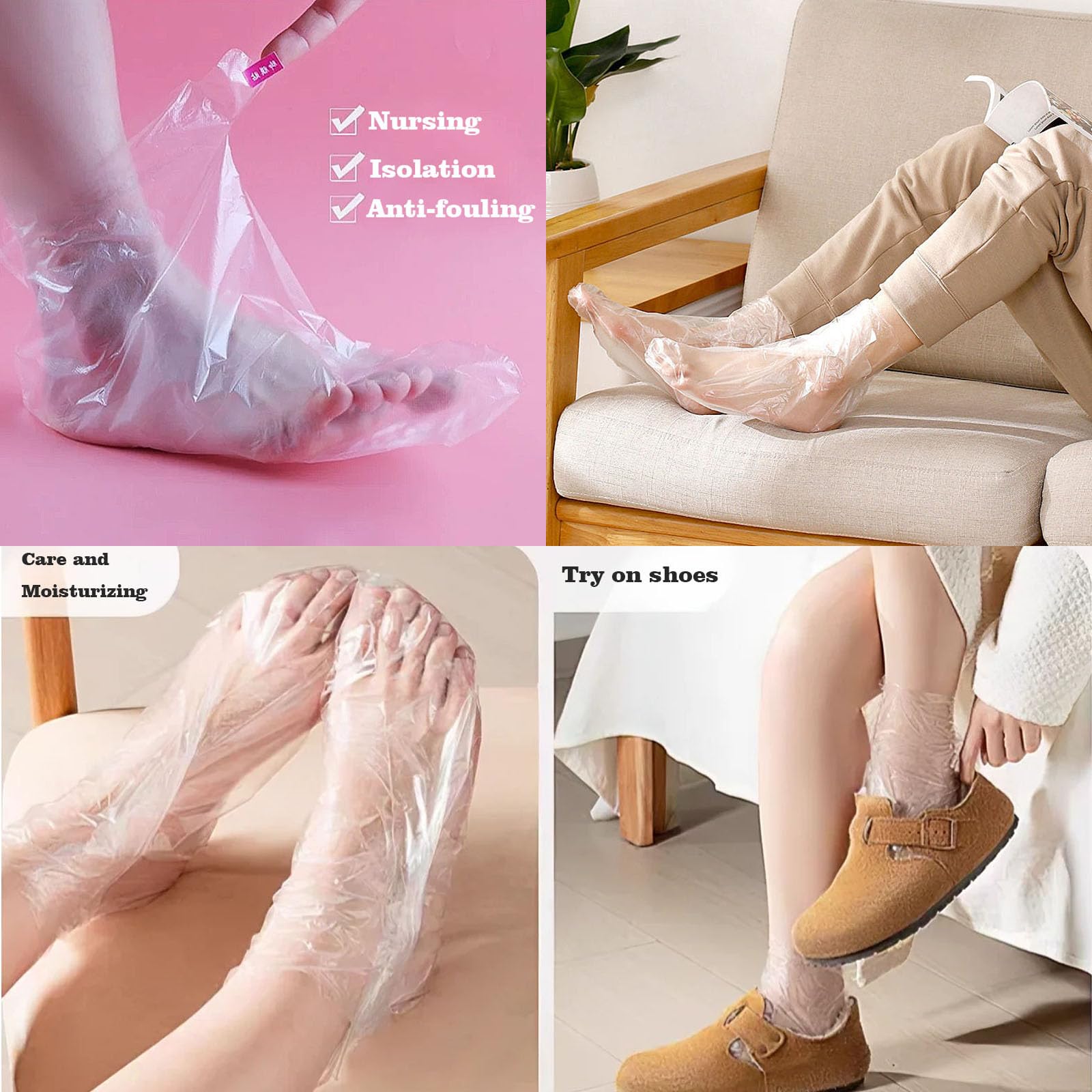 Thick premium plastic moisturizing socks demonstrating leak proof design