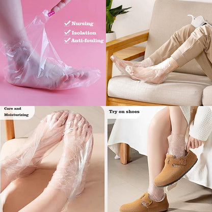 Thick premium plastic moisturizing socks demonstrating leak proof design