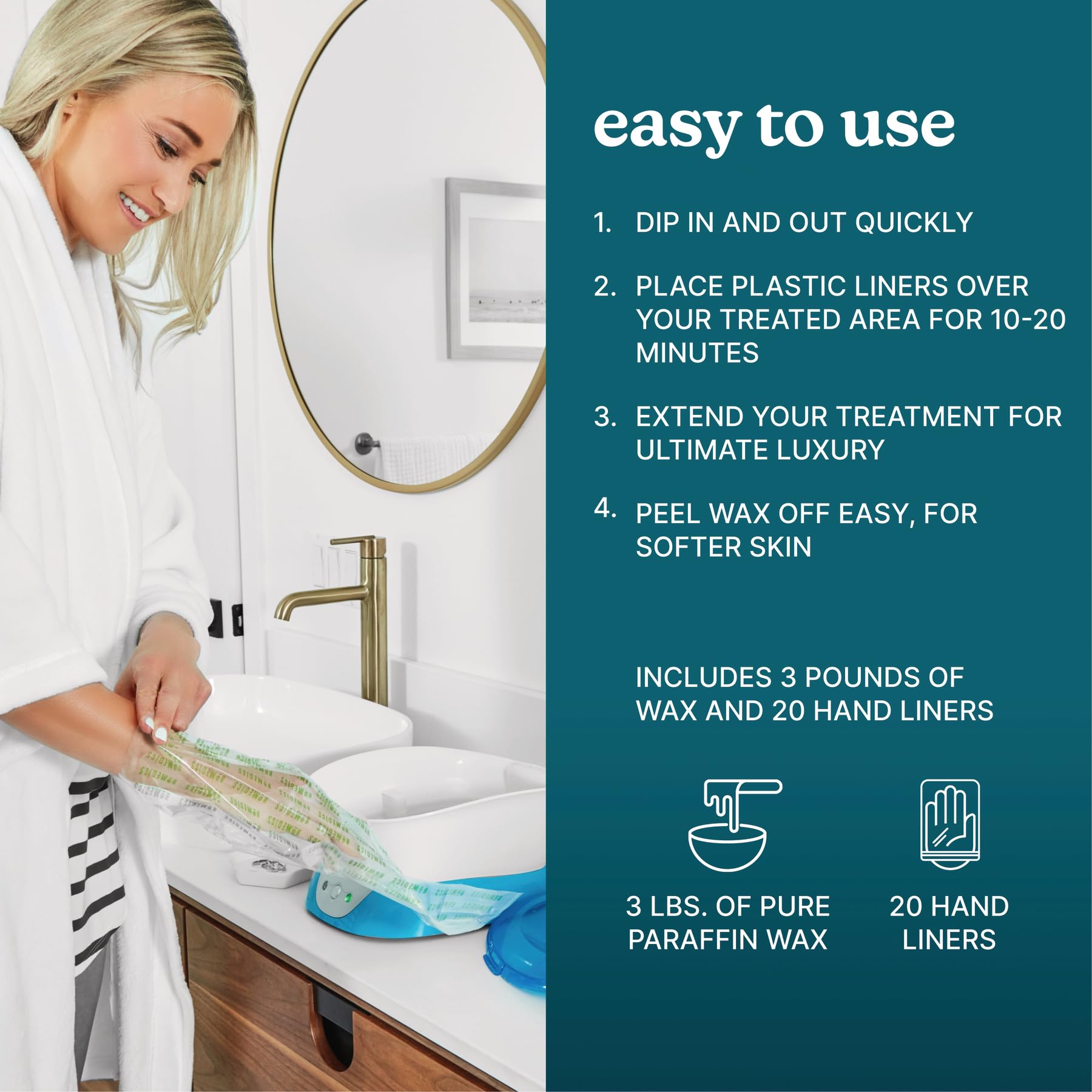Using disposable plastic hand liners during at-home spa treatment