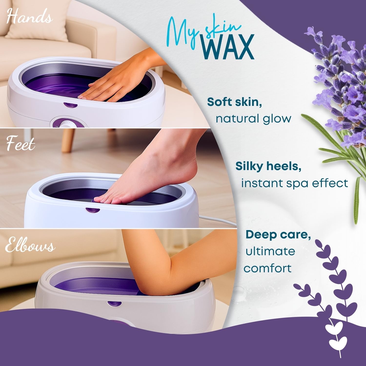 Close up of lavender scented purple paraffin wax blocks for spa treatments